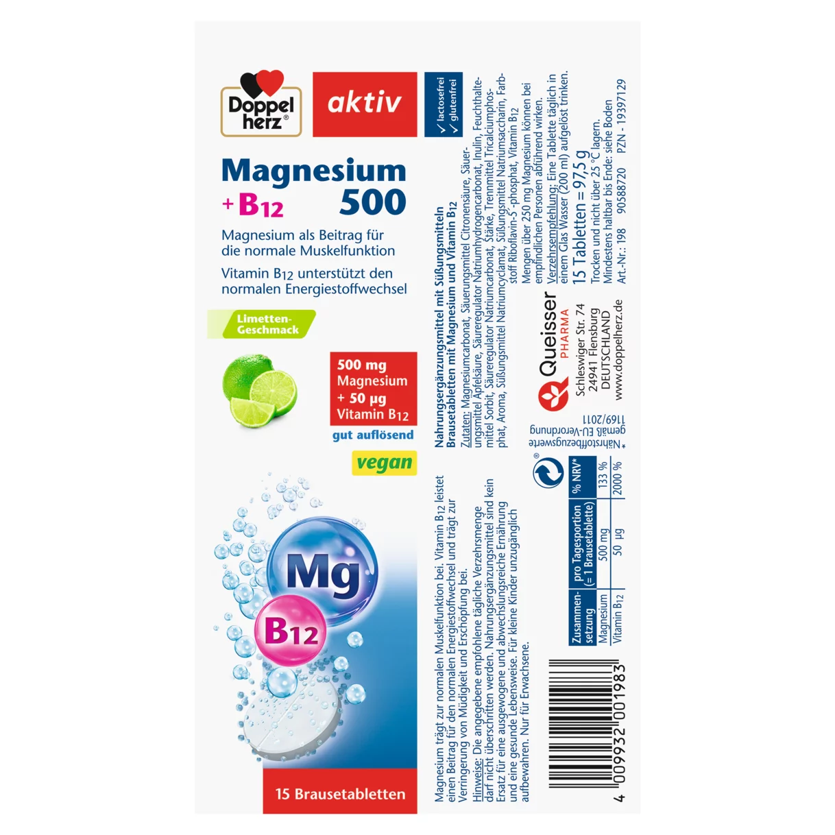 Doppelherz aktiv Magnesium 500 + B12 Brausetabletten Seitenansicht links