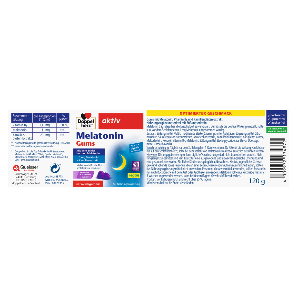 Abbildung der Produktverpackung Doppelherz aktiv Melatonin Gums Seitenansicht links