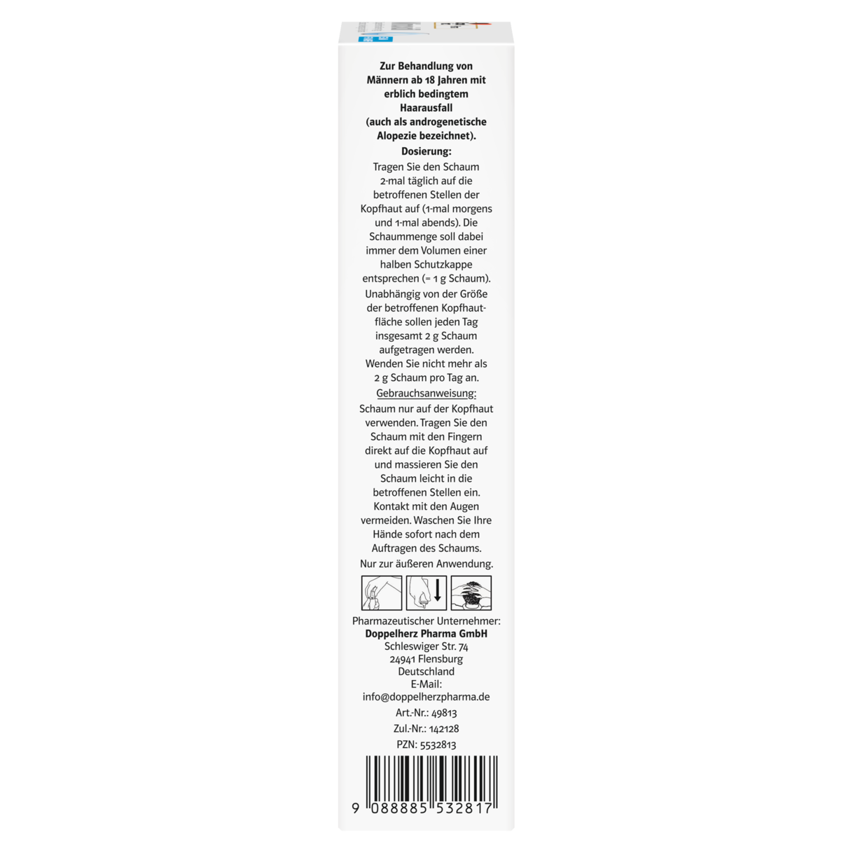 Minoxidil DoppelherzPharma Männer 50 mg/g Schaum zur Anwendung auf der Kopfhaut