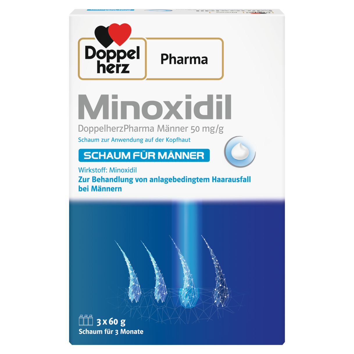 Minoxidil DoppelherzPharma Männer 50 mg/g Schaum zur Anwendung auf der Kopfhaut