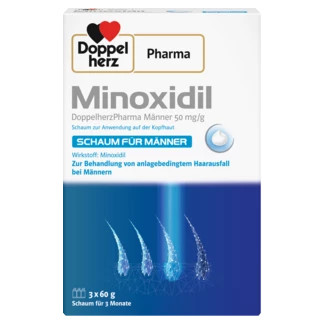 DoppelherzPharma Minoxidil DoppelherzPharma Männer 50 mg/g Schaum zur Anwendung auf der Kopfhaut Frontansicht