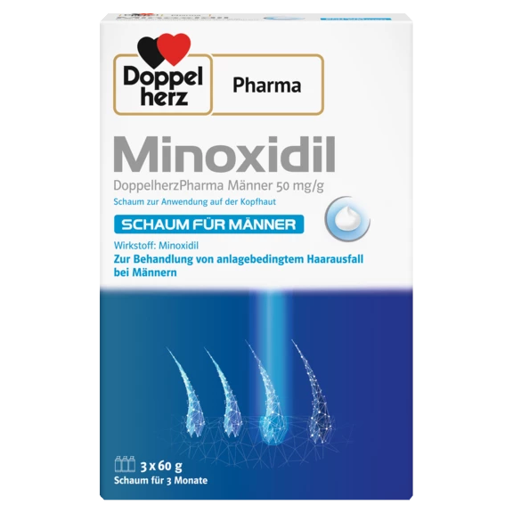 DoppelherzPharma Minoxidil DoppelherzPharma Männer 50 mg/g Schaum zur Anwendung auf der Kopfhaut Frontansicht