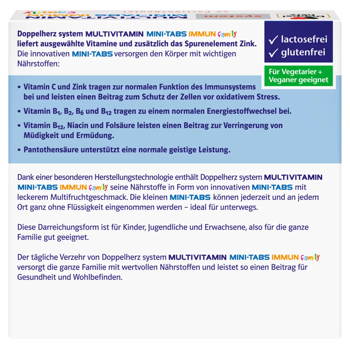 Doppelherz system MULTIVITAMIN MINI-TABS family Rückansicht
