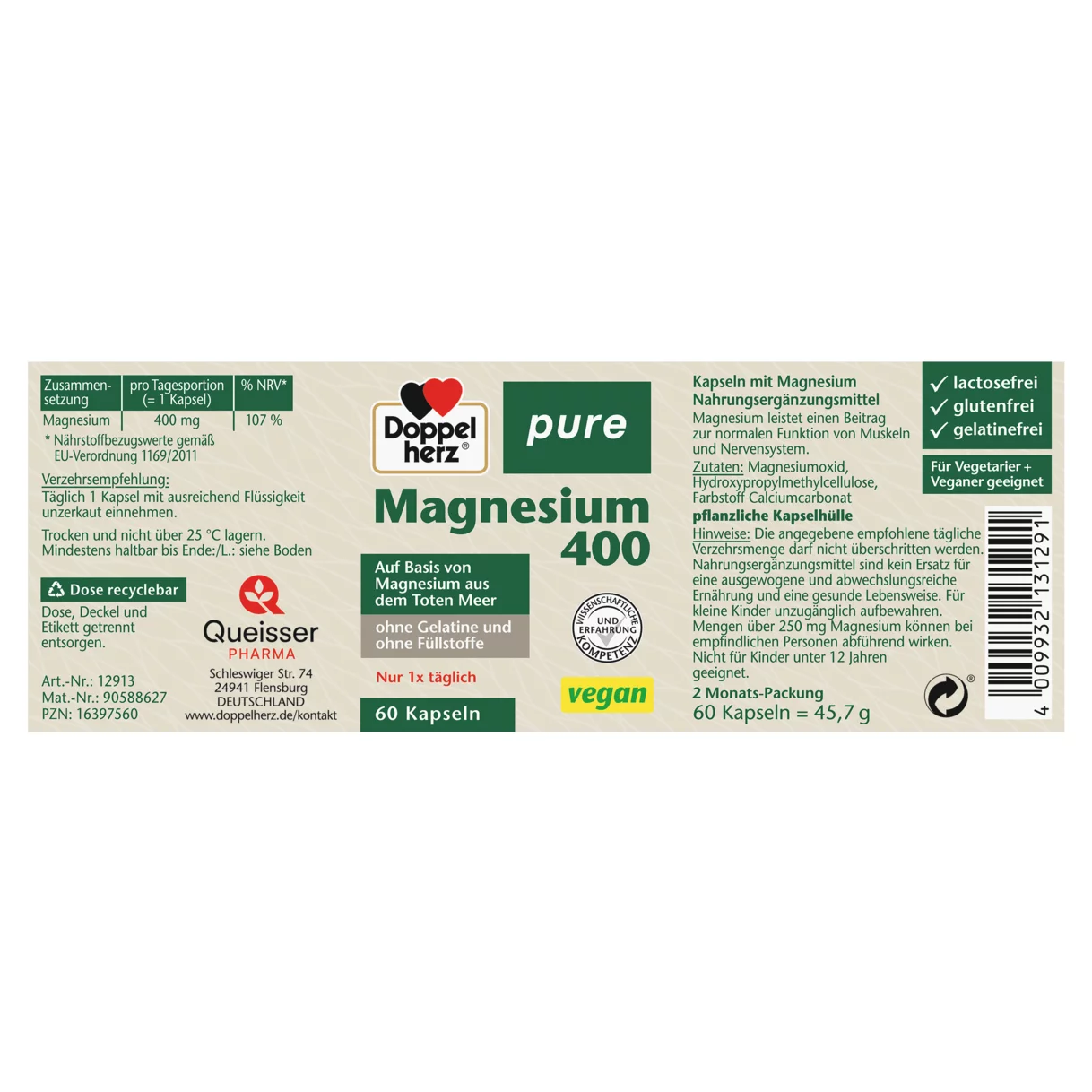 Doppelherz pure Magnesium 400 Seitenansicht links