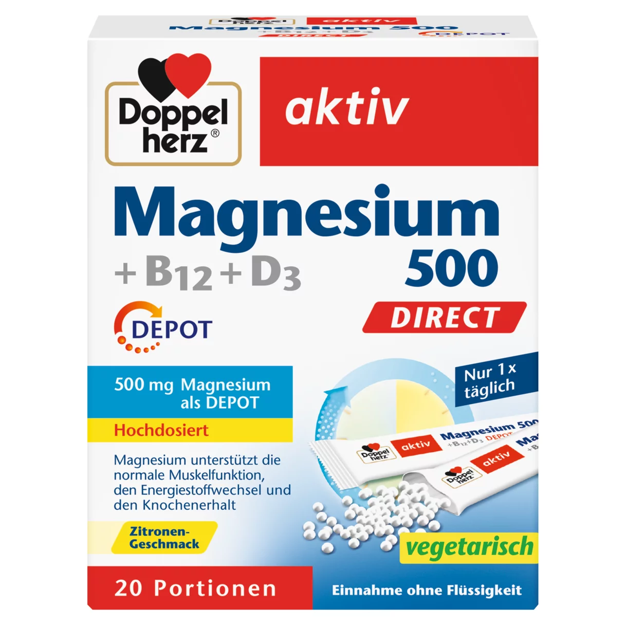 Doppelherz aktiv Magnesium 500 + B12 + D3 DIRECT DEPOT Frontansicht