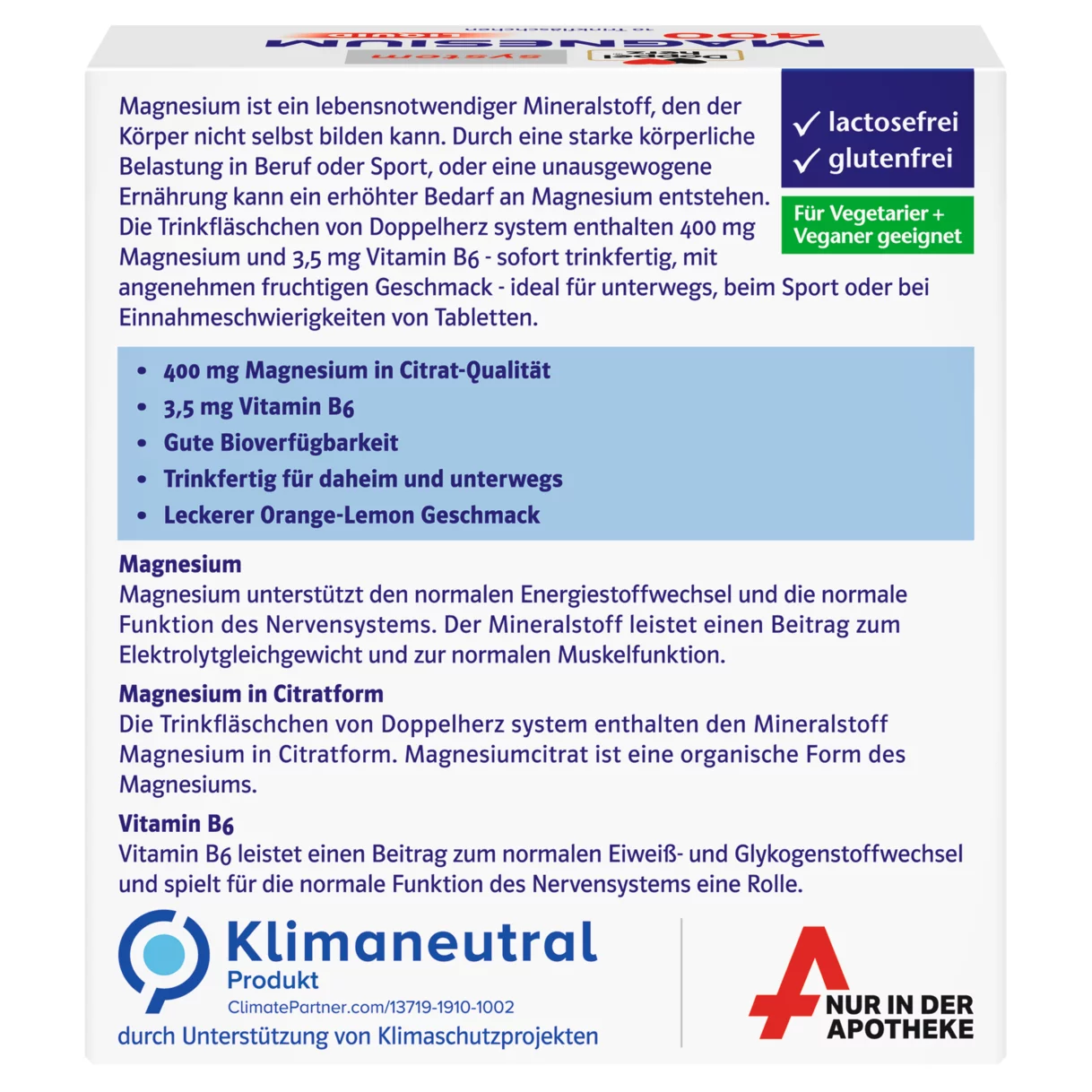 Doppelherz system MAGNESIUM 400 LIQUID Rückansicht