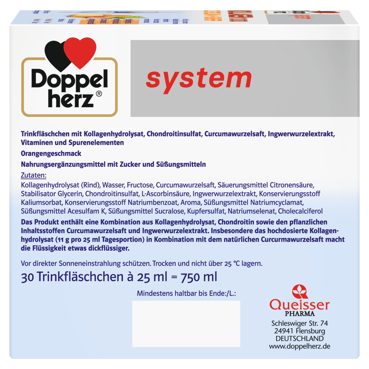 Abbildung der Produktverpackung Doppelherz system KOLLAGEN 11.000 CURCUMA + INGWER Seitenansicht rechts