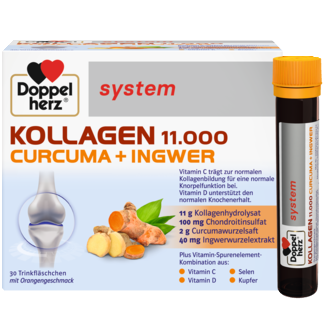 Abbildung der Produktverpackung Doppelherz system KOLLAGEN 11.000 CURCUMA + INGWER Frontansicht
