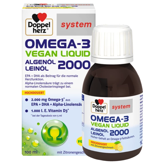 Doppelherz system OMEGA-3 VEGAN LIQUID 2000 Frontansicht