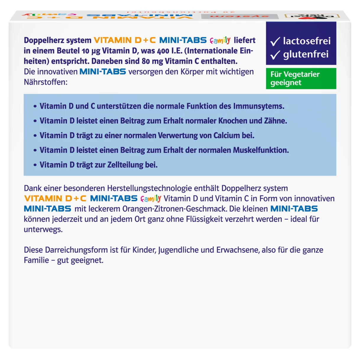 Doppelherz system VITAMIN D + C MINI TABS family Rückansicht