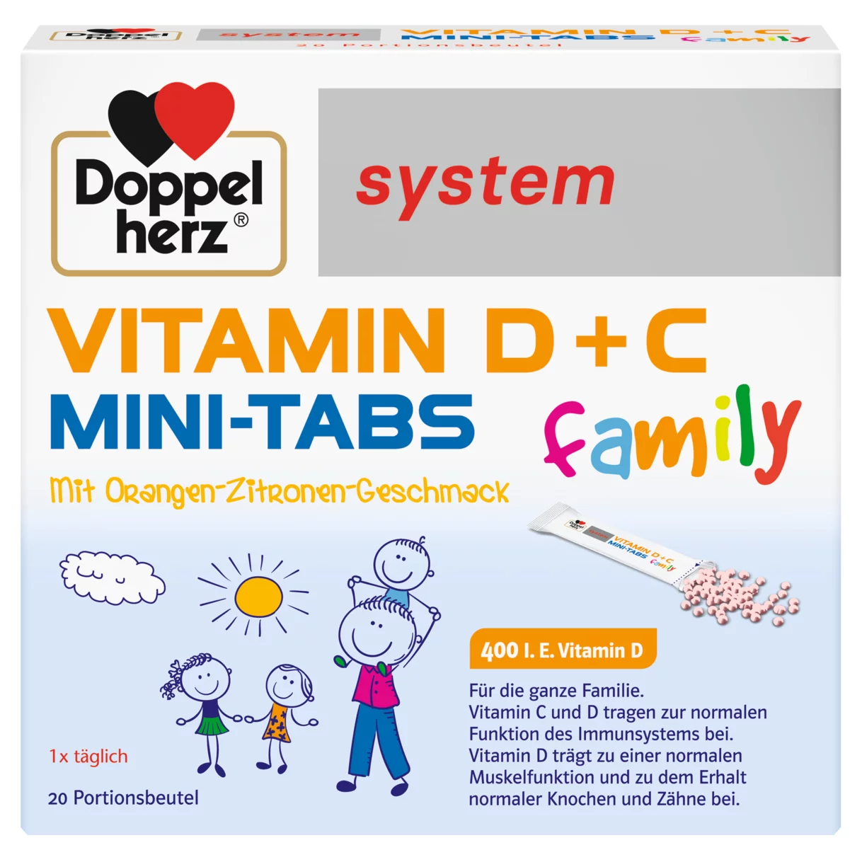 Doppelherz system VITAMIN D + C MINI TABS family Frontansicht