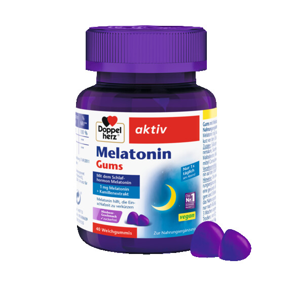 Abbildung der Produktverpackung Doppelherz aktiv Melatonin Gums Frontansicht
