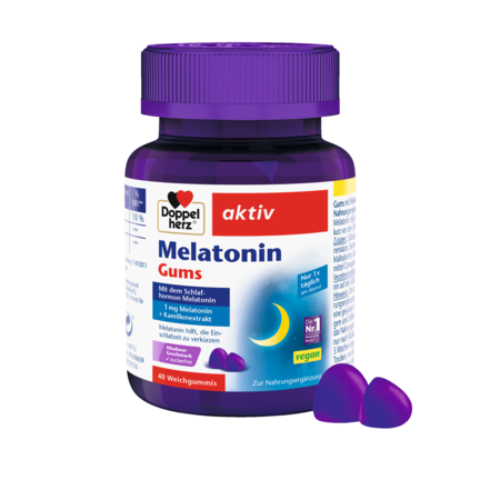 Abbildung der Produktverpackung Doppelherz aktiv Melatonin Gums Frontansicht