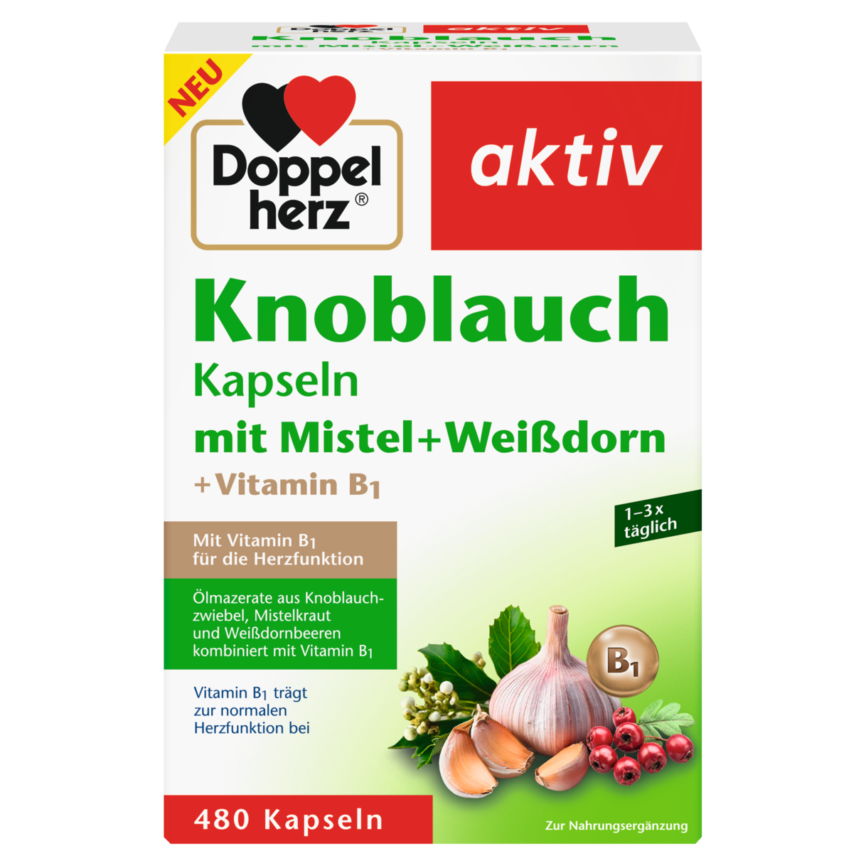Abbildung der Produktverpackung Doppelherz aktiv Knoblauch Kapseln Frontansicht