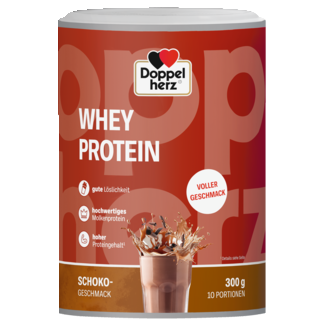 Abbildung der Produktverpackung Doppelherz WHEY PROTEIN Schoko Frontansicht