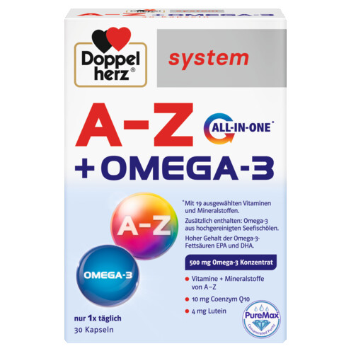 Abbildung der Produktverpackung Doppelherz system A-Z + OMEGA-3 Frontansicht
