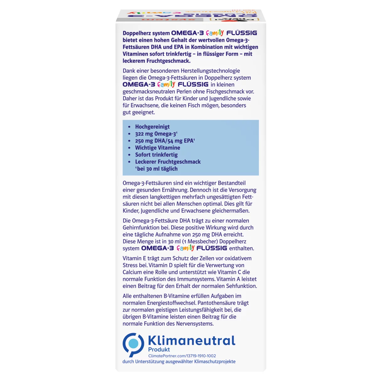 Doppelherz system OMEGA-3 family FLÜSSIG Rückansicht