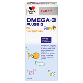 Doppelherz system OMEGA-3 family FLÜSSIG Frontansicht