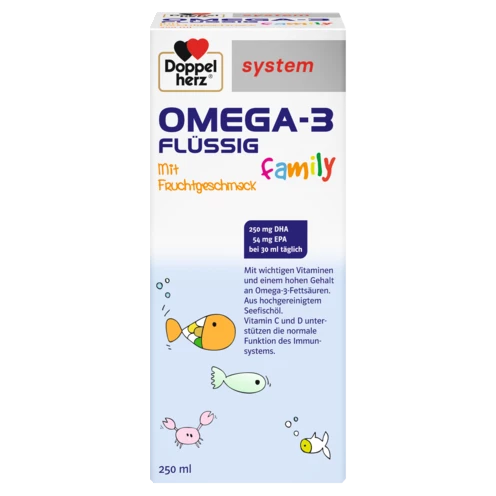 Doppelherz system OMEGA-3 family FLÜSSIG Frontansicht