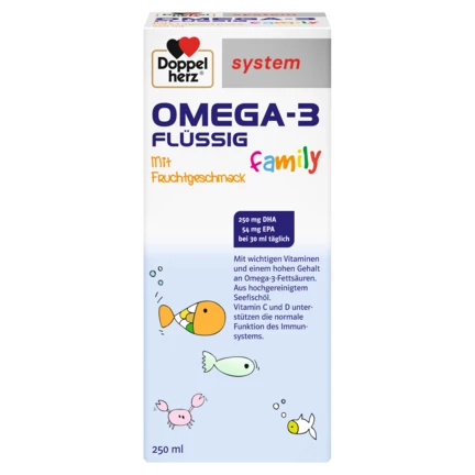 Doppelherz system OMEGA-3 family FLÜSSIG Frontansicht