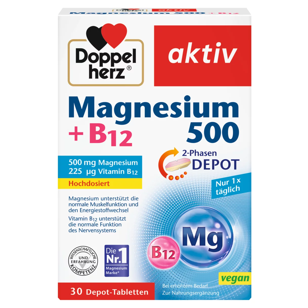Doppelherz aktiv Magnesium 500 + B12 Frontansicht