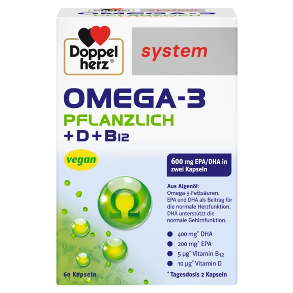 Doppelherz system OMEGA-3 PFLANZLICH ALGENÖL Frontansicht