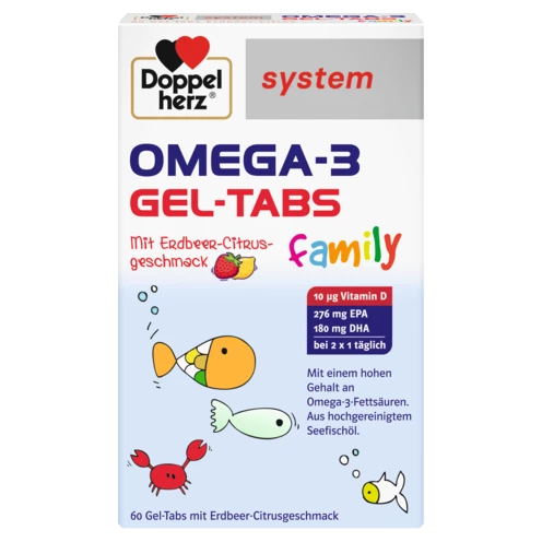 Doppelherz system OMEGA-3 family Erdbeer Frontansicht