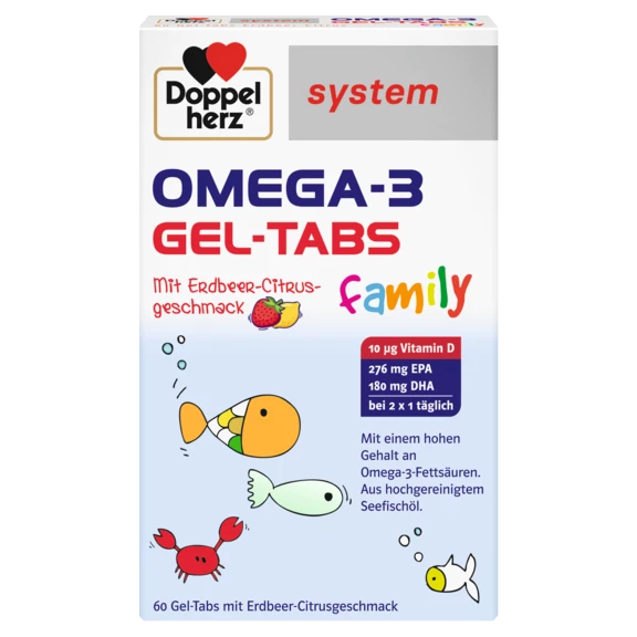 Doppelherz system OMEGA-3 family Erdbeer Frontansicht