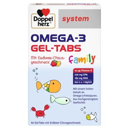 Doppelherz system OMEGA-3 family Erdbeer Frontansicht