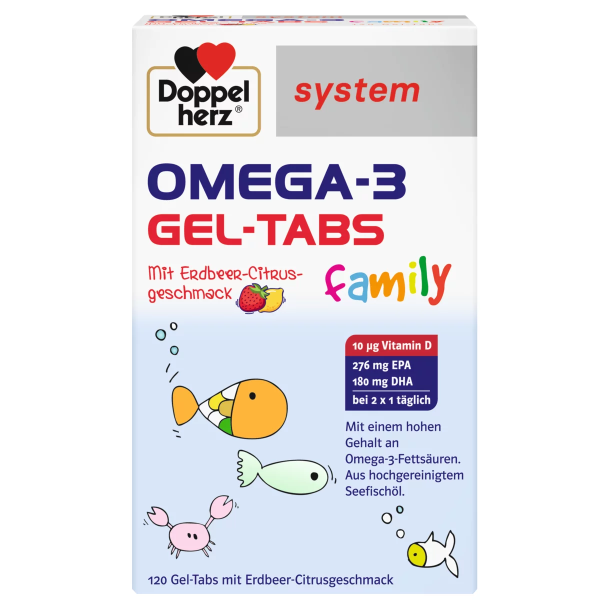 Doppelherz system OMEGA-3 family Erdbeer Frontansicht