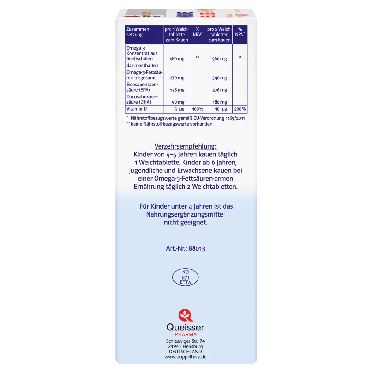 Doppelherz system OMEGA-3 family Erdbeer Seitenansicht links