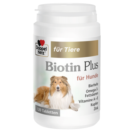 Abbildung der Produktverpackung Doppelherz für Tiere Biotin Plus für Hunde Frontansicht