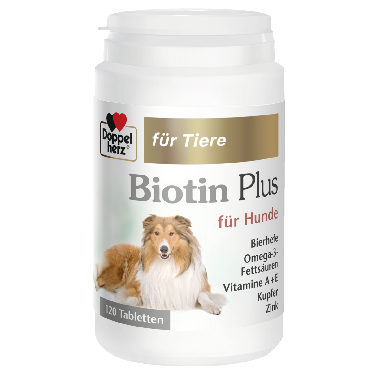 Abbildung der Produktverpackung Doppelherz für Tiere Biotin Plus für Hunde Frontansicht
