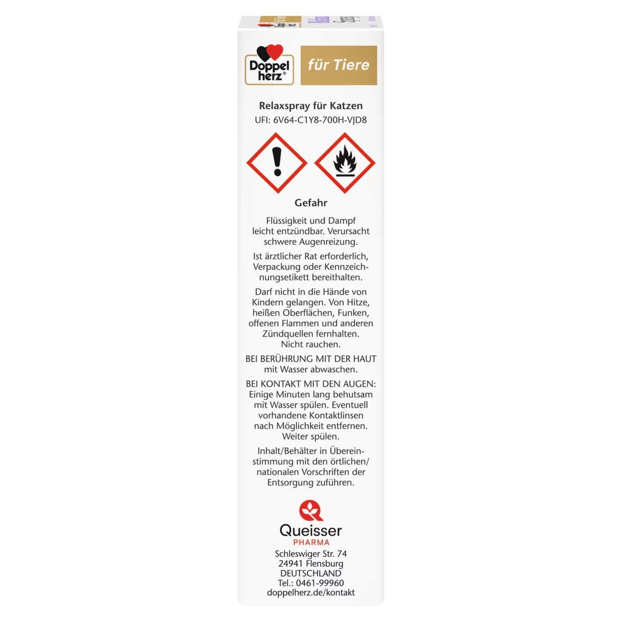 Doppelherz für Tiere Relaxspray für Katzen Seitenansicht links